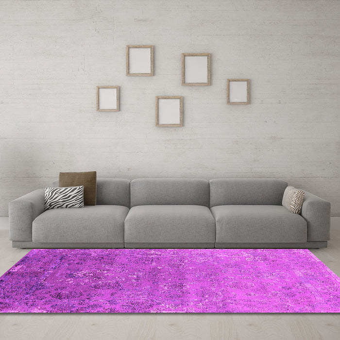 Machine Washable Oriental Pink Industrial Rug in a Living Room, wshurb2077pnk