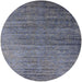 Round Mid-Century Modern Purple Navy Blue Oriental Rug, urb2078