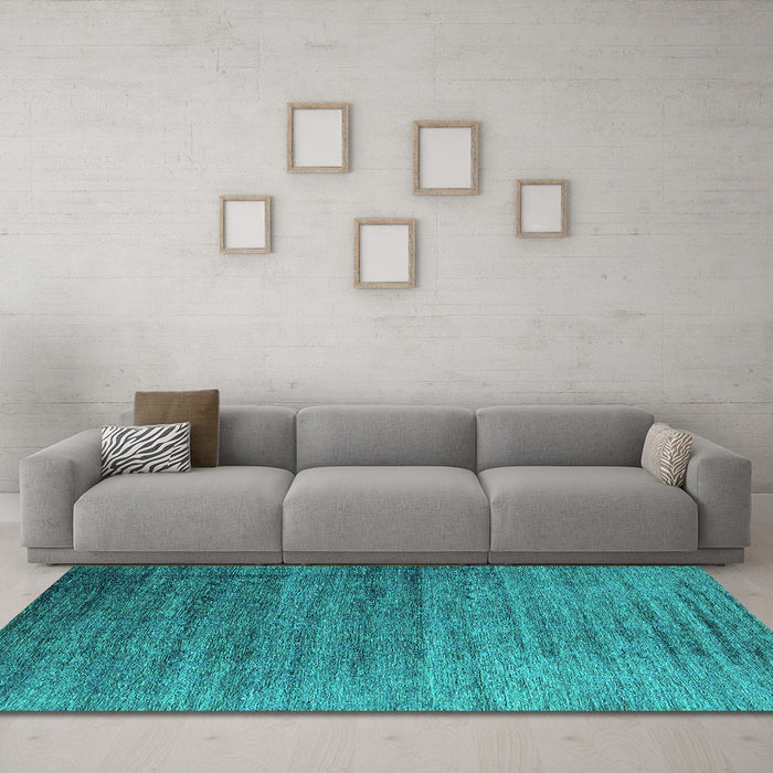 Machine Washable Oriental Turquoise Industrial Area Rugs in a Living Room,, wshurb2078turq