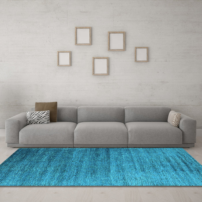 Machine Washable Oriental Light Blue Industrial Rug in a Living Room, wshurb2078lblu