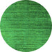 Round Machine Washable Oriental Green Industrial Area Rugs, wshurb2078grn