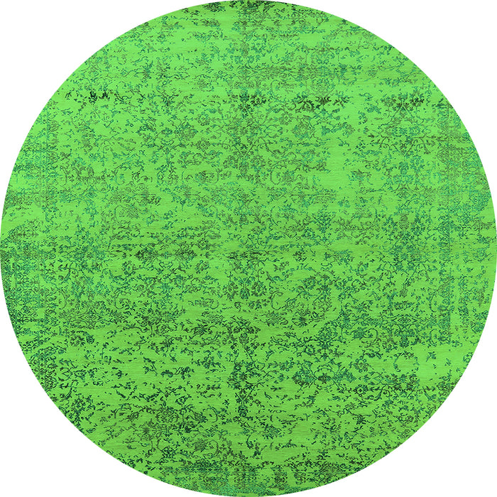 Round Machine Washable Oriental Green Industrial Area Rugs, wshurb2079grn