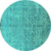 Round Oriental Turquoise Industrial Rug, urb2079turq