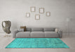 Machine Washable Oriental Turquoise Industrial Area Rugs in a Living Room,, wshurb2079turq