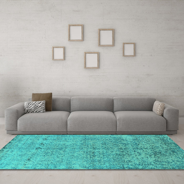 Machine Washable Oriental Turquoise Industrial Area Rugs in a Living Room,, wshurb2079turq
