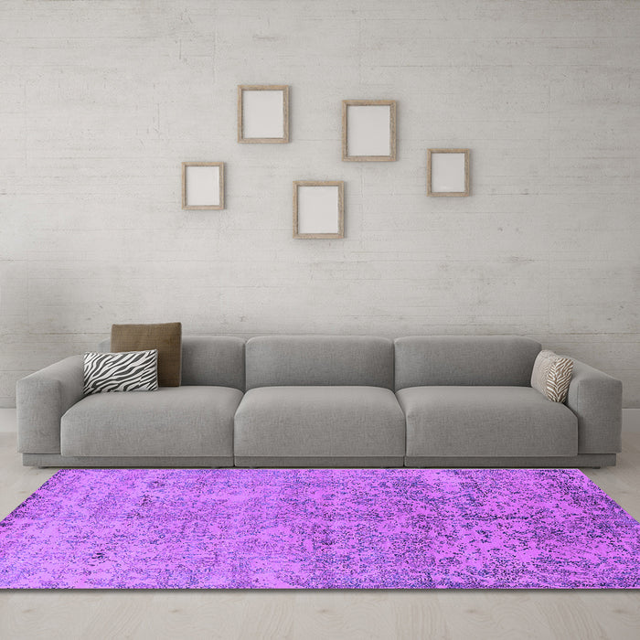 Machine Washable Oriental Purple Industrial Area Rugs in a Living Room, wshurb2079pur