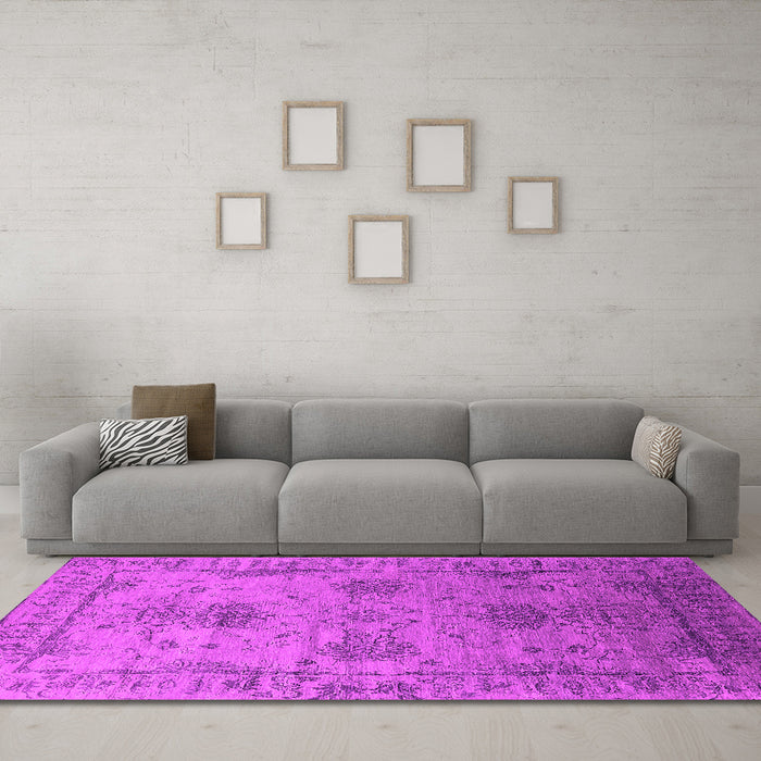 Machine Washable Oriental Pink Industrial Rug in a Living Room, wshurb2080pnk
