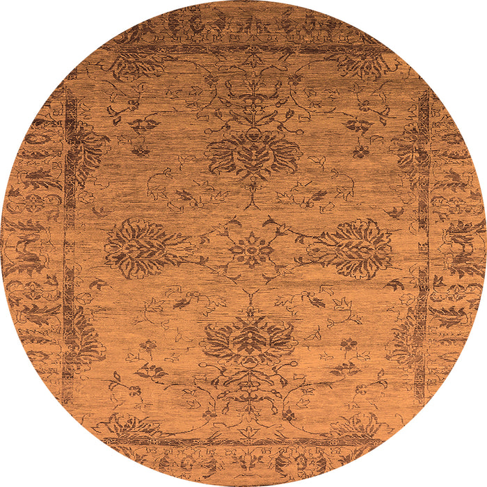 Round Machine Washable Oriental Orange Industrial Area Rugs, wshurb2080org