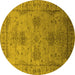 Round Machine Washable Oriental Yellow Industrial Rug, wshurb2080yw