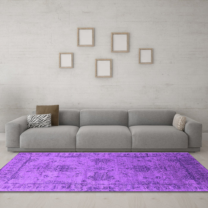 Machine Washable Oriental Purple Industrial Area Rugs in a Living Room, wshurb2080pur