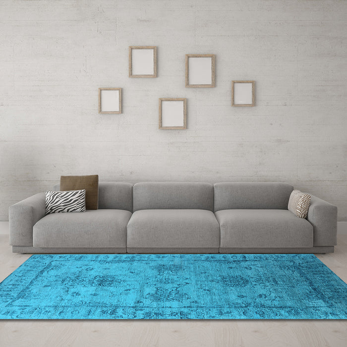 Machine Washable Oriental Light Blue Industrial Rug in a Living Room, wshurb2080lblu