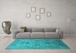 Machine Washable Oriental Turquoise Industrial Area Rugs in a Living Room,, wshurb2080turq