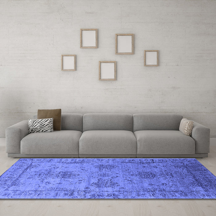 Machine Washable Oriental Blue Industrial Rug in a Living Room, wshurb2080blu