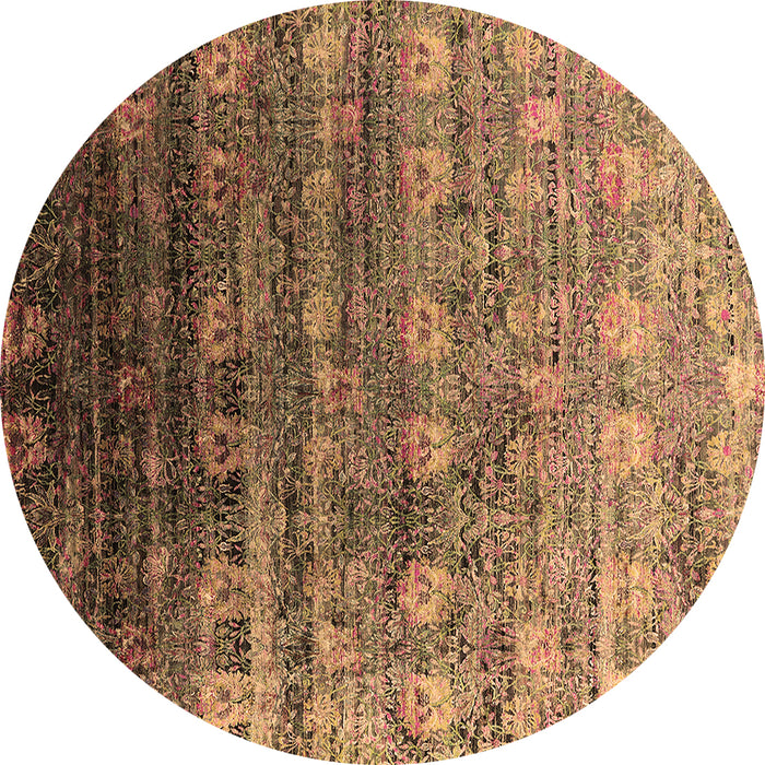 Round Machine Washable Oriental Brown Industrial Rug, wshurb2081brn