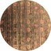 Round Machine Washable Oriental Brown Industrial Rug, wshurb2081brn