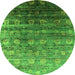 Round Machine Washable Oriental Green Industrial Area Rugs, wshurb2081grn