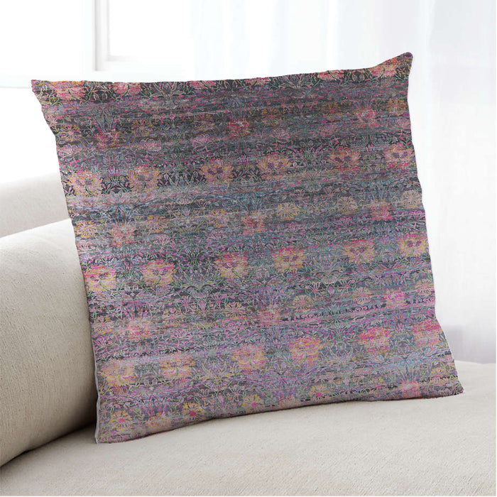 Lifestyle Image of Mid-Century Modern Urban Square Velvet Maroon Purple Throw Pillow, 18 inch by 18 inch, pwurb2081
