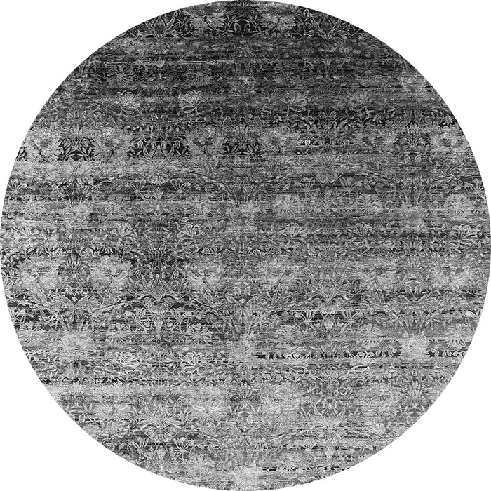 Round Machine Washable Oriental Gray Industrial Rug, wshurb2081gry