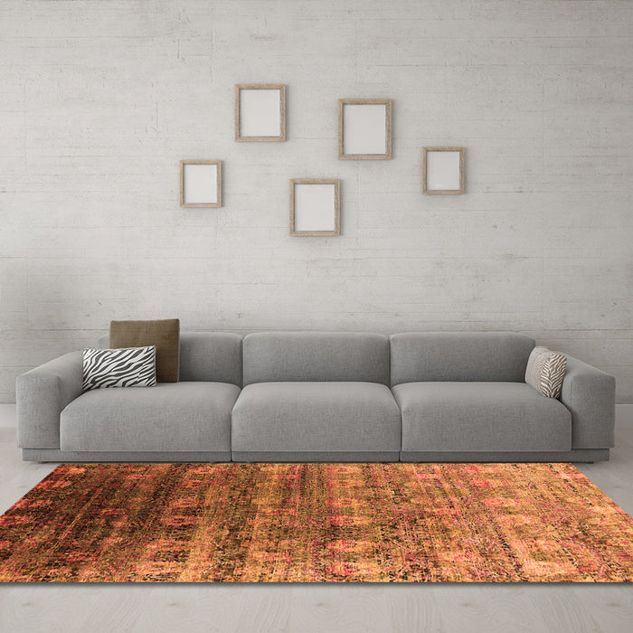 Machine Washable Oriental Orange Industrial Area Rugs in a Living Room, wshurb2081org