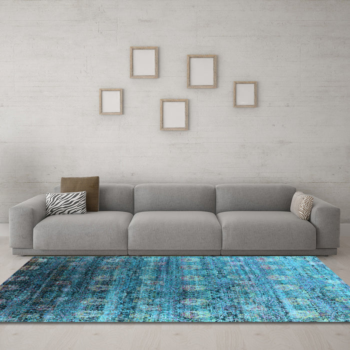 Machine Washable Oriental Light Blue Industrial Rug in a Living Room, wshurb2081lblu