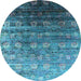 Round Machine Washable Oriental Light Blue Industrial Rug, wshurb2081lblu