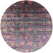 Round Mid-Century Modern Maroon Purple Oriental Rug, urb2081