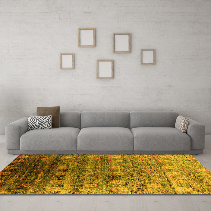 Machine Washable Oriental Yellow Industrial Rug in a Living Room, wshurb2081yw