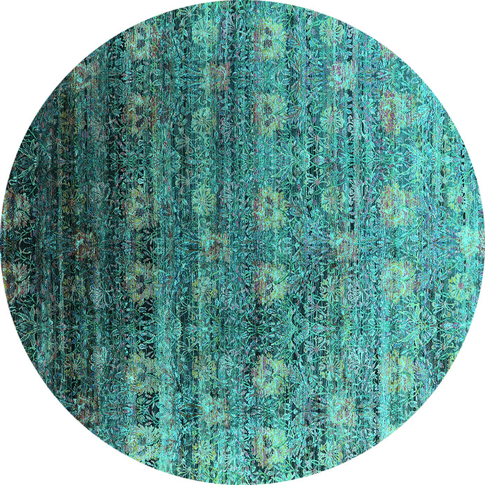 Round Machine Washable Oriental Turquoise Industrial Area Rugs, wshurb2081turq