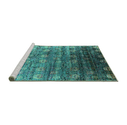 Sideview of Machine Washable Oriental Turquoise Industrial Area Rugs, wshurb2081turq