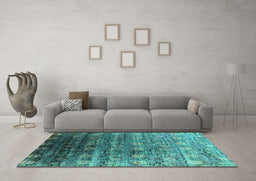 Machine Washable Oriental Turquoise Industrial Area Rugs in a Living Room,, wshurb2081turq