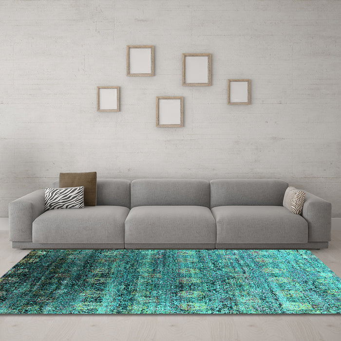 Machine Washable Oriental Turquoise Industrial Area Rugs in a Living Room,, wshurb2081turq