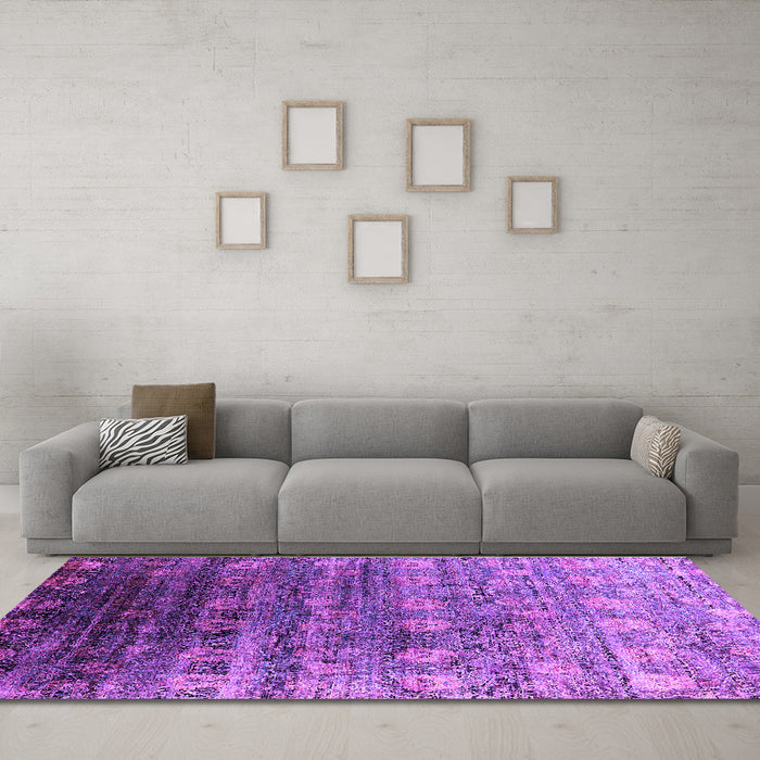 Machine Washable Oriental Purple Industrial Area Rugs in a Living Room, wshurb2081pur