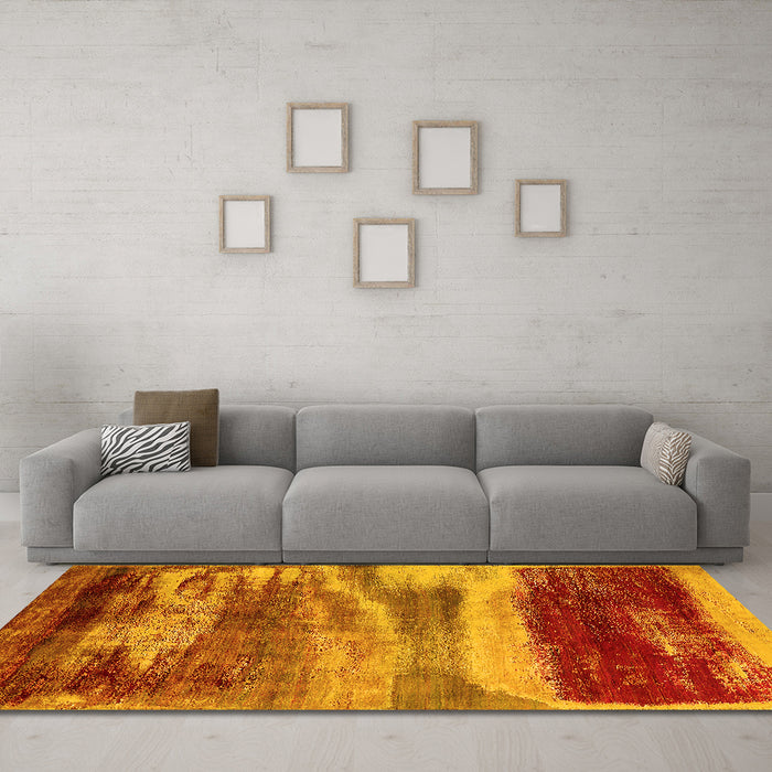 Machine Washable Oriental Yellow Industrial Rug in a Living Room, wshurb2082yw