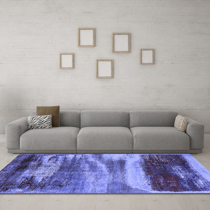 Machine Washable Oriental Blue Industrial Rug in a Living Room, wshurb2082blu