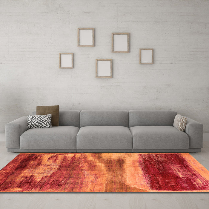 Machine Washable Oriental Orange Industrial Area Rugs in a Living Room, wshurb2082org