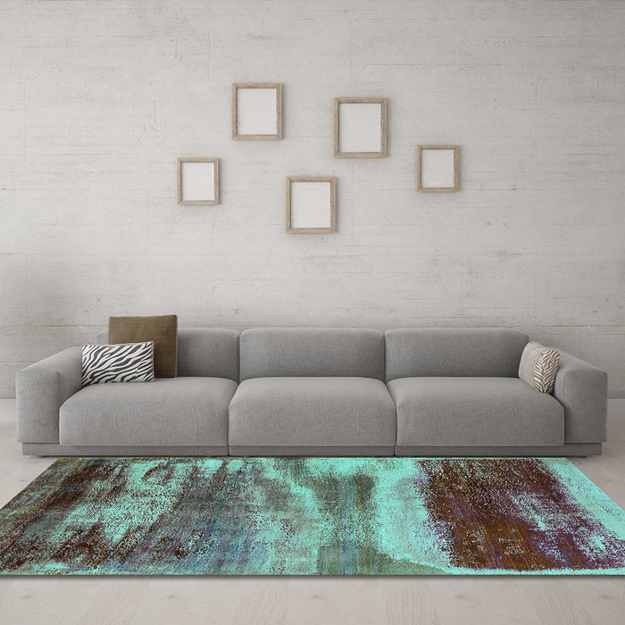 Machine Washable Oriental Turquoise Industrial Area Rugs in a Living Room,, wshurb2082turq