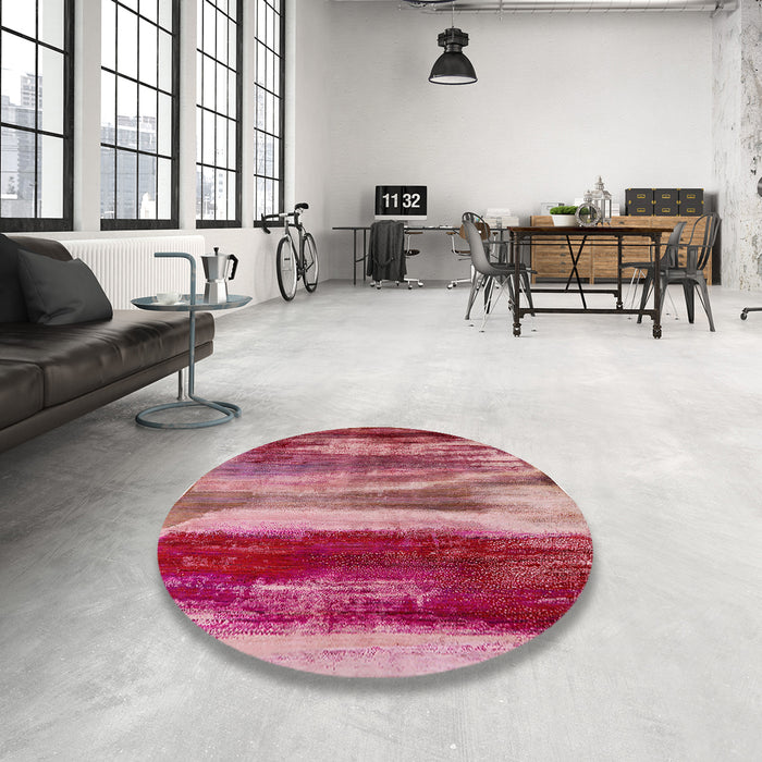 Round Machine Washable Industrial Modern Crimson Red Rug in a Office, wshurb2082
