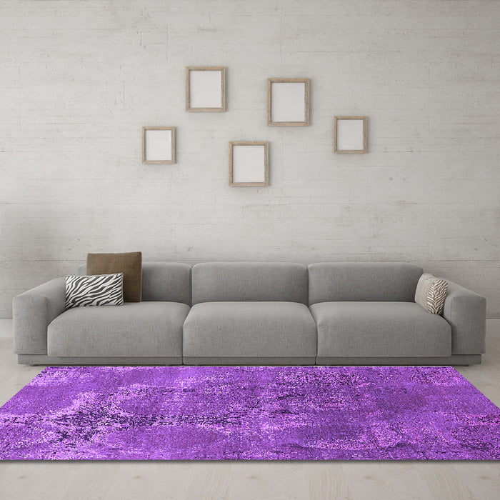 Machine Washable Oriental Purple Industrial Area Rugs in a Living Room, wshurb2083pur
