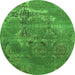 Round Machine Washable Oriental Green Industrial Area Rugs, wshurb2083grn