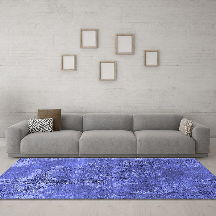 Machine Washable Oriental Blue Industrial Rug in a Living Room, wshurb2083blu