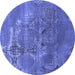 Round Machine Washable Oriental Blue Industrial Rug, wshurb2083blu