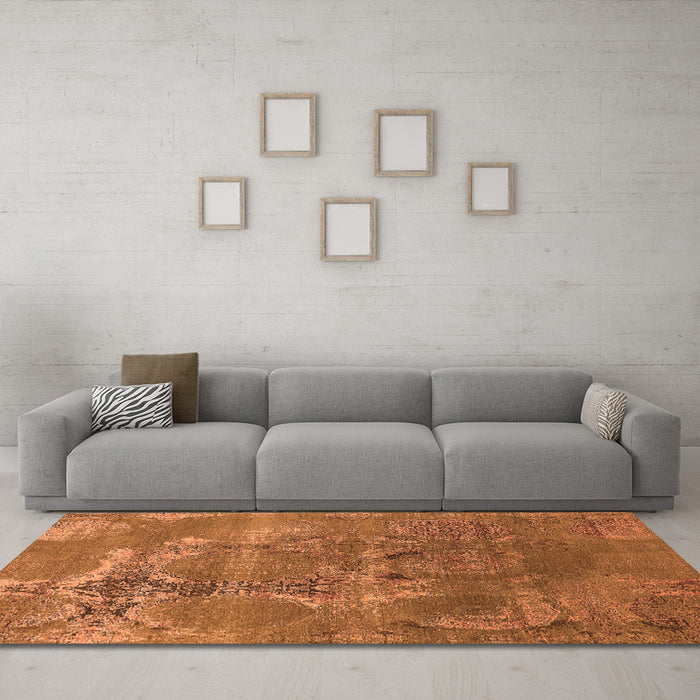 Machine Washable Oriental Orange Industrial Area Rugs in a Living Room, wshurb2083org