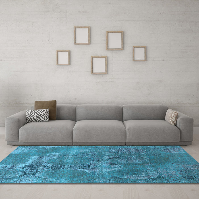Machine Washable Oriental Light Blue Industrial Rug in a Living Room, wshurb2083lblu