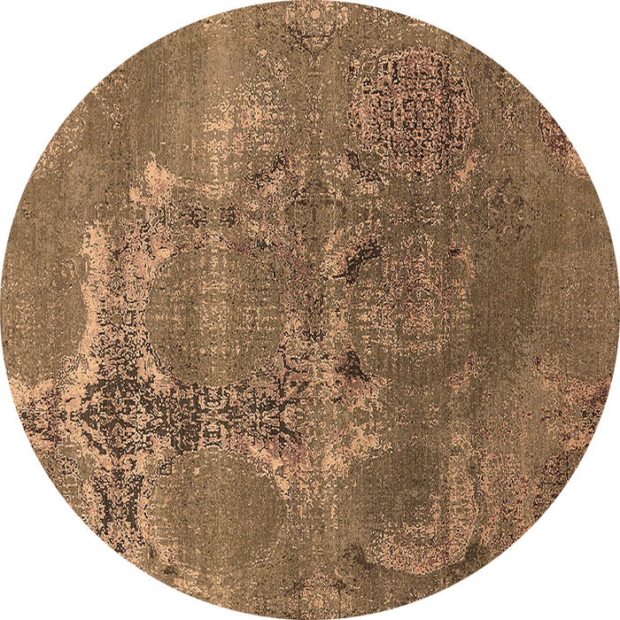 Round Machine Washable Oriental Brown Industrial Rug, wshurb2083brn