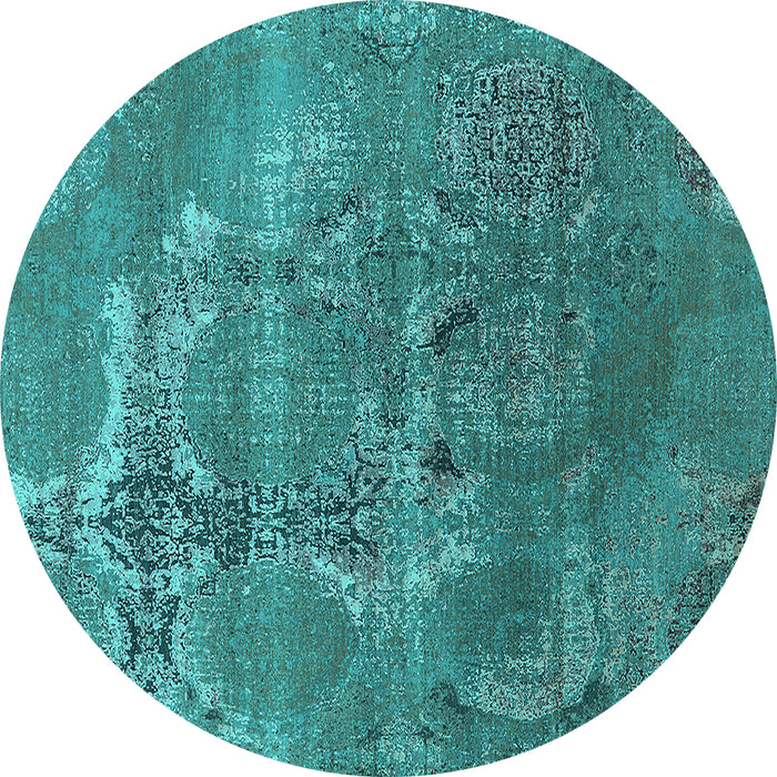 Round Machine Washable Oriental Turquoise Industrial Area Rugs, wshurb2083turq