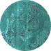 Round Machine Washable Oriental Turquoise Industrial Area Rugs, wshurb2083turq