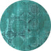 Round Oriental Turquoise Industrial Rug, urb2083turq