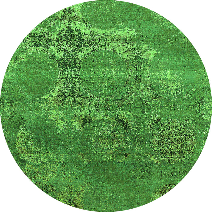 Round Oriental Green Industrial Rug, urb2083grn