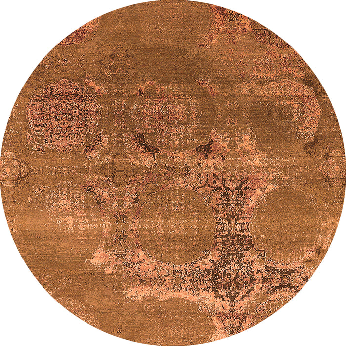 Round Machine Washable Oriental Orange Industrial Area Rugs, wshurb2083org