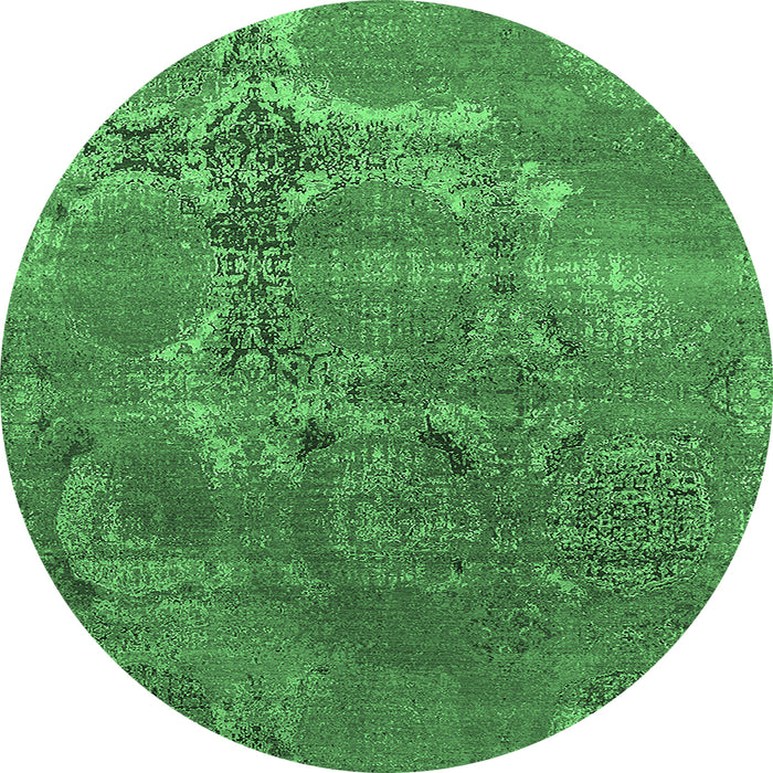 Round Machine Washable Oriental Emerald Green Industrial Area Rugs, wshurb2083emgrn